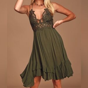 Free People Adella Dress, olive. Size M
